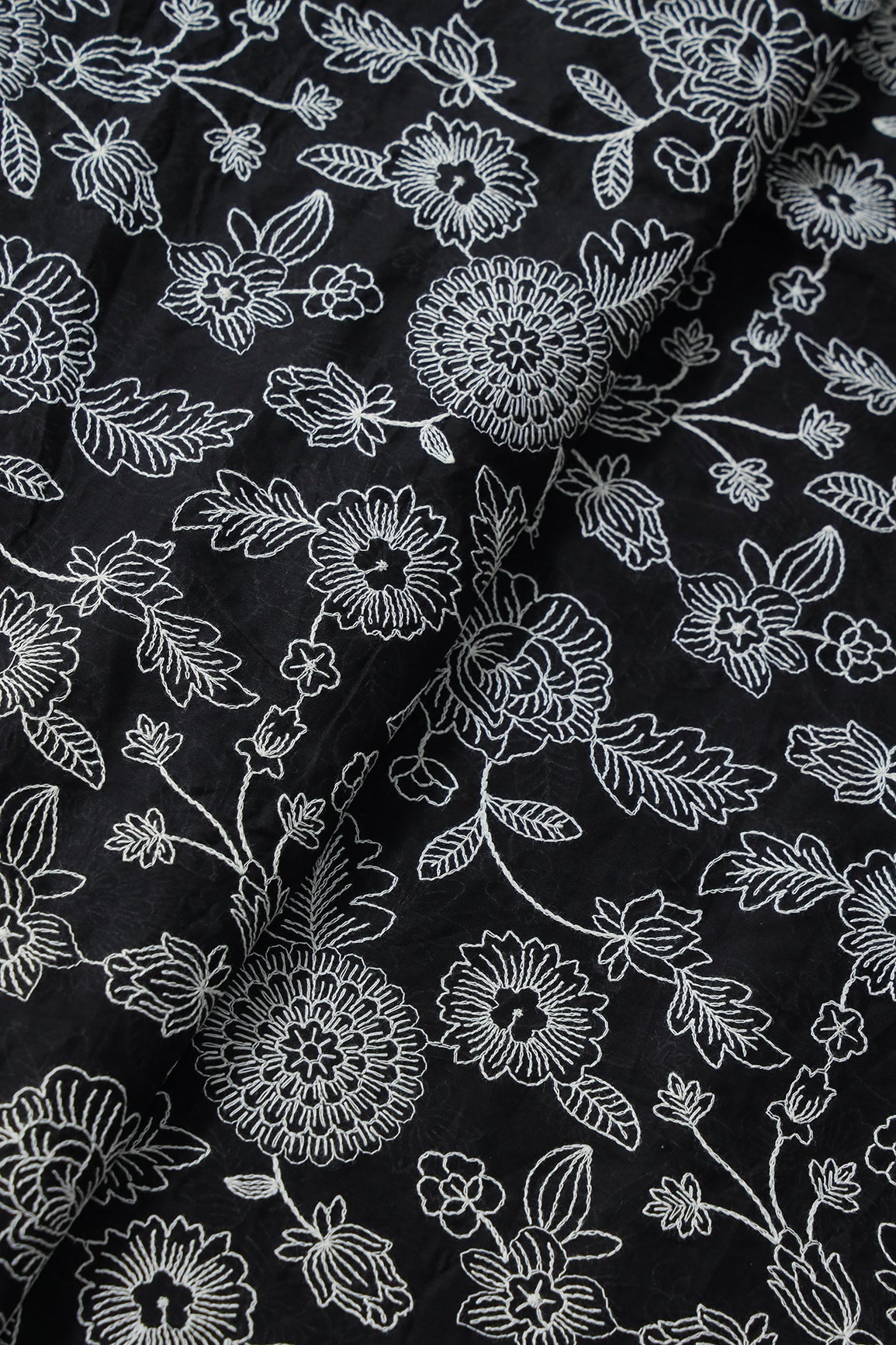 AIzaSyBcstauz-XMPRhEY21AUzeo032pxrXB5Ug - Beautiful White Thread Floral Embroidery Work On Black Pure Mul Cotton Fabric