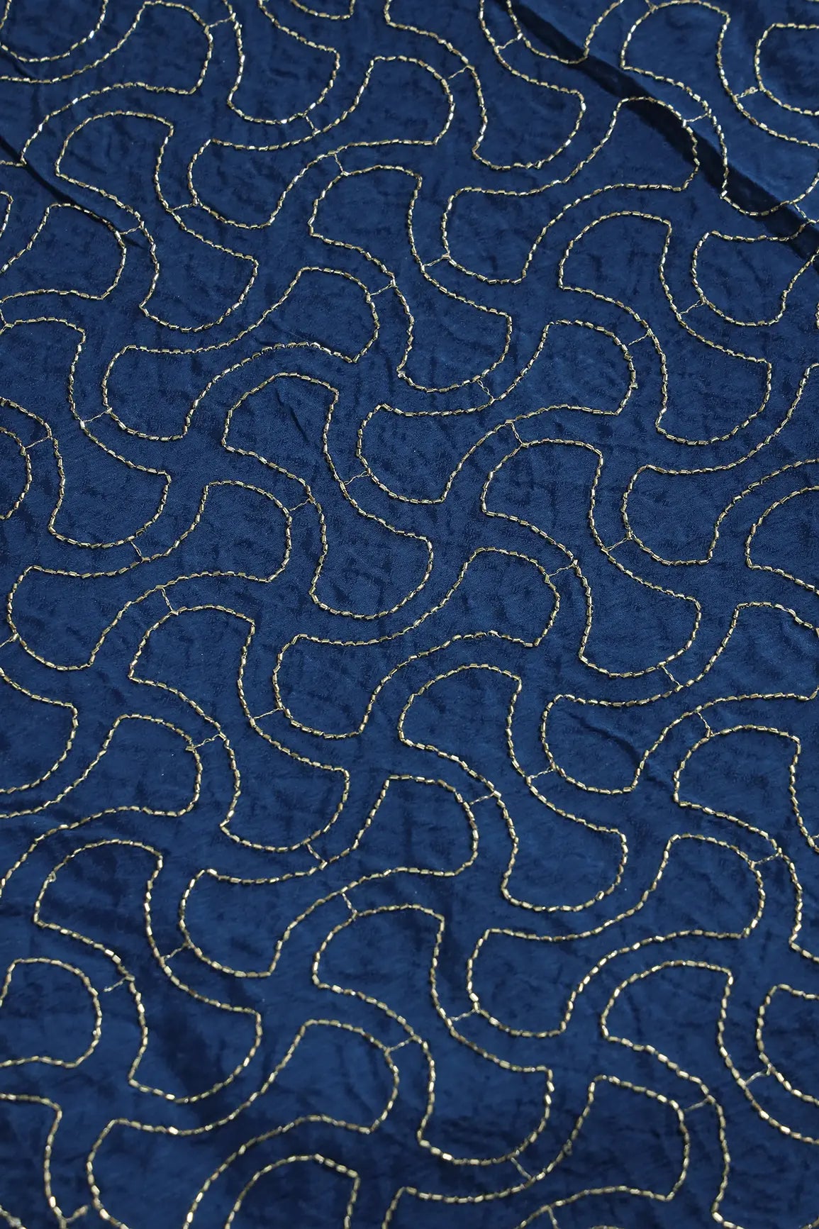 AIzaSyBcstauz-XMPRhEY21AUzeo032pxrXB5Ug - Cut Dana Beads Appealing Abstract Embroidery Work On Navy Blue Chinnon Chiffon Fabric
