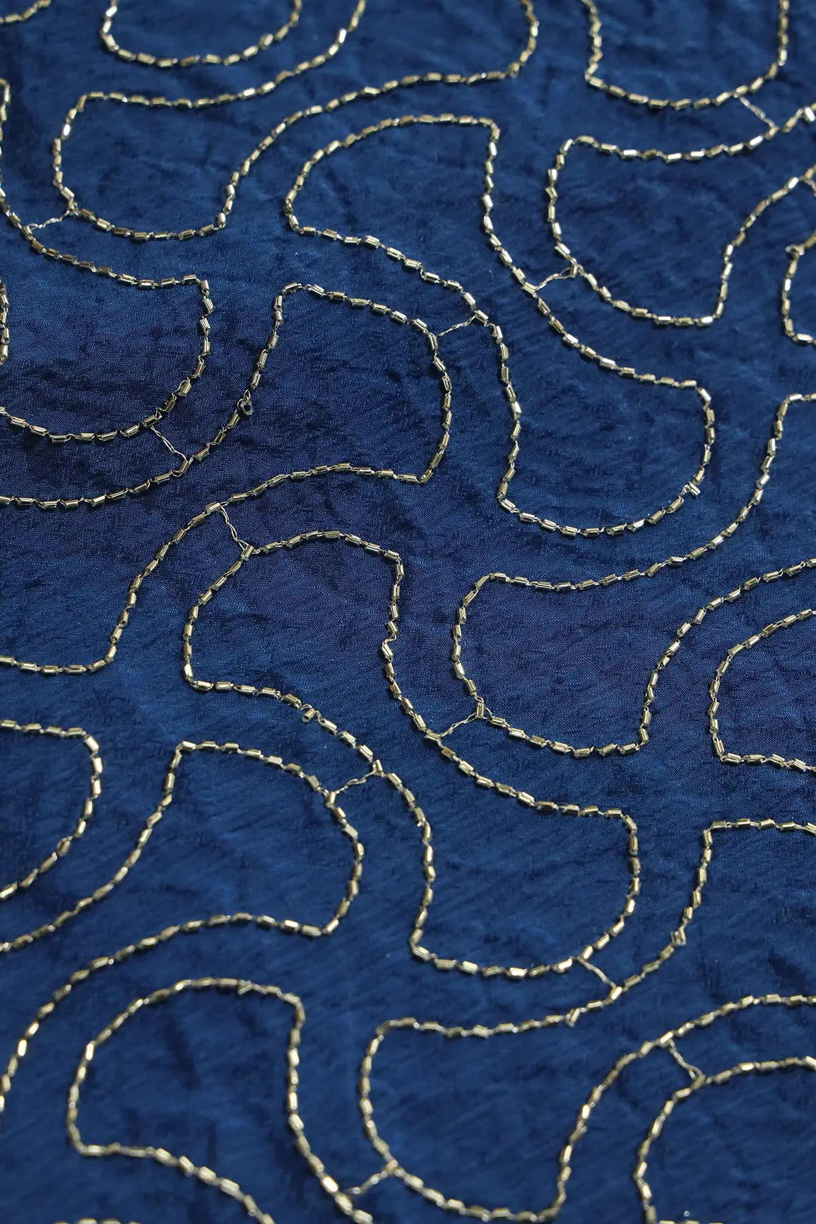 AIzaSyBcstauz-XMPRhEY21AUzeo032pxrXB5Ug - Cut Dana Beads Appealing Abstract Embroidery Work On Navy Blue Chinnon Chiffon Fabric