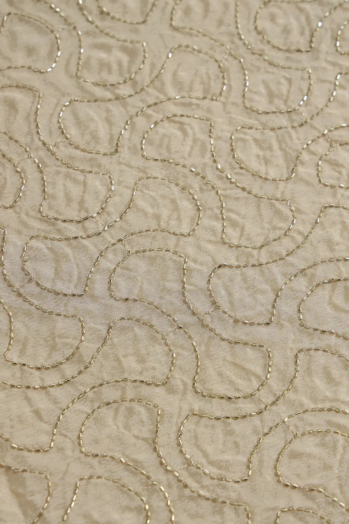 AIzaSyBcstauz-XMPRhEY21AUzeo032pxrXB5Ug - Cut Dana Beads Appealing Abstract Embroidery Work On Beige Chinnon Chiffon Fabric