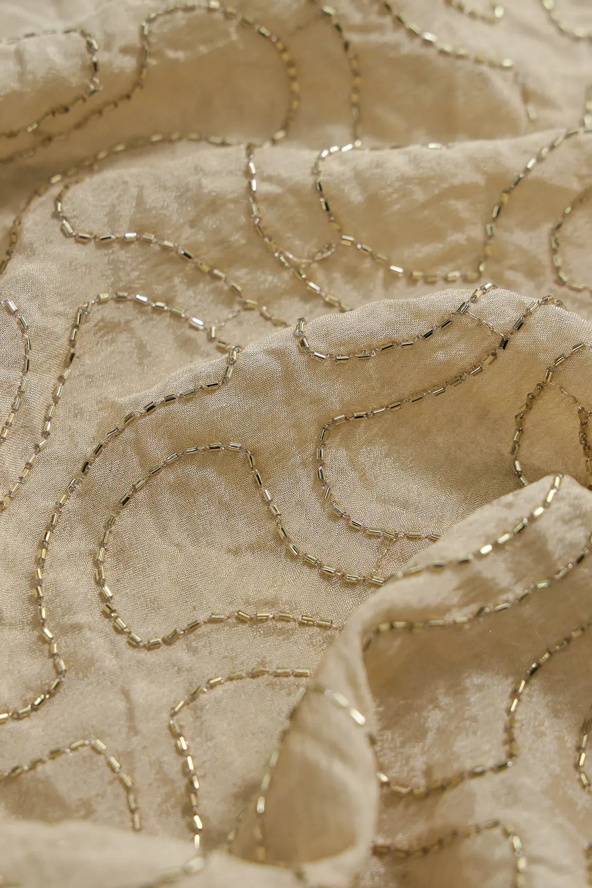 AIzaSyBcstauz-XMPRhEY21AUzeo032pxrXB5Ug - Cut Dana Beads Appealing Abstract Embroidery Work On Beige Chinnon Chiffon Fabric