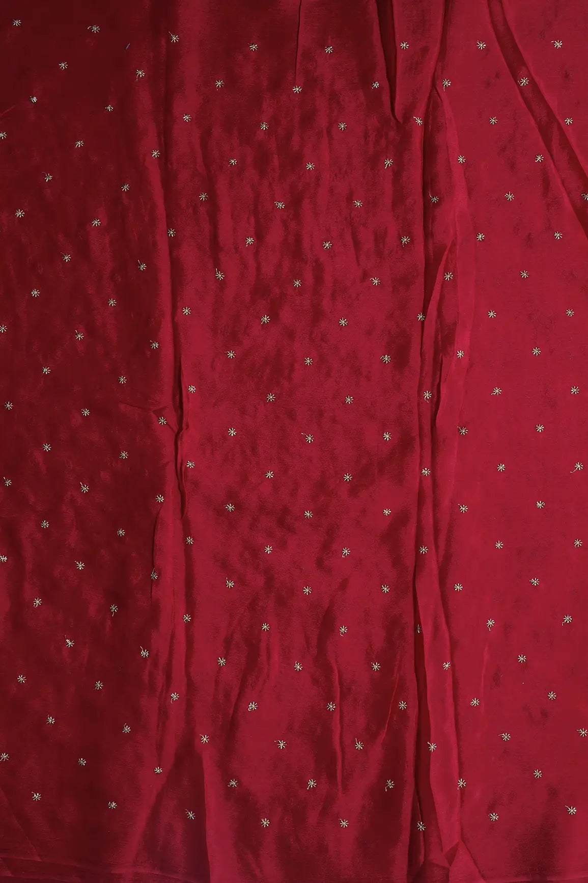 AIzaSyBcstauz-XMPRhEY21AUzeo032pxrXB5Ug - Gold Beads Cut Dana Motif Embroidery Work On Red Chinnon Chiffon Fabric