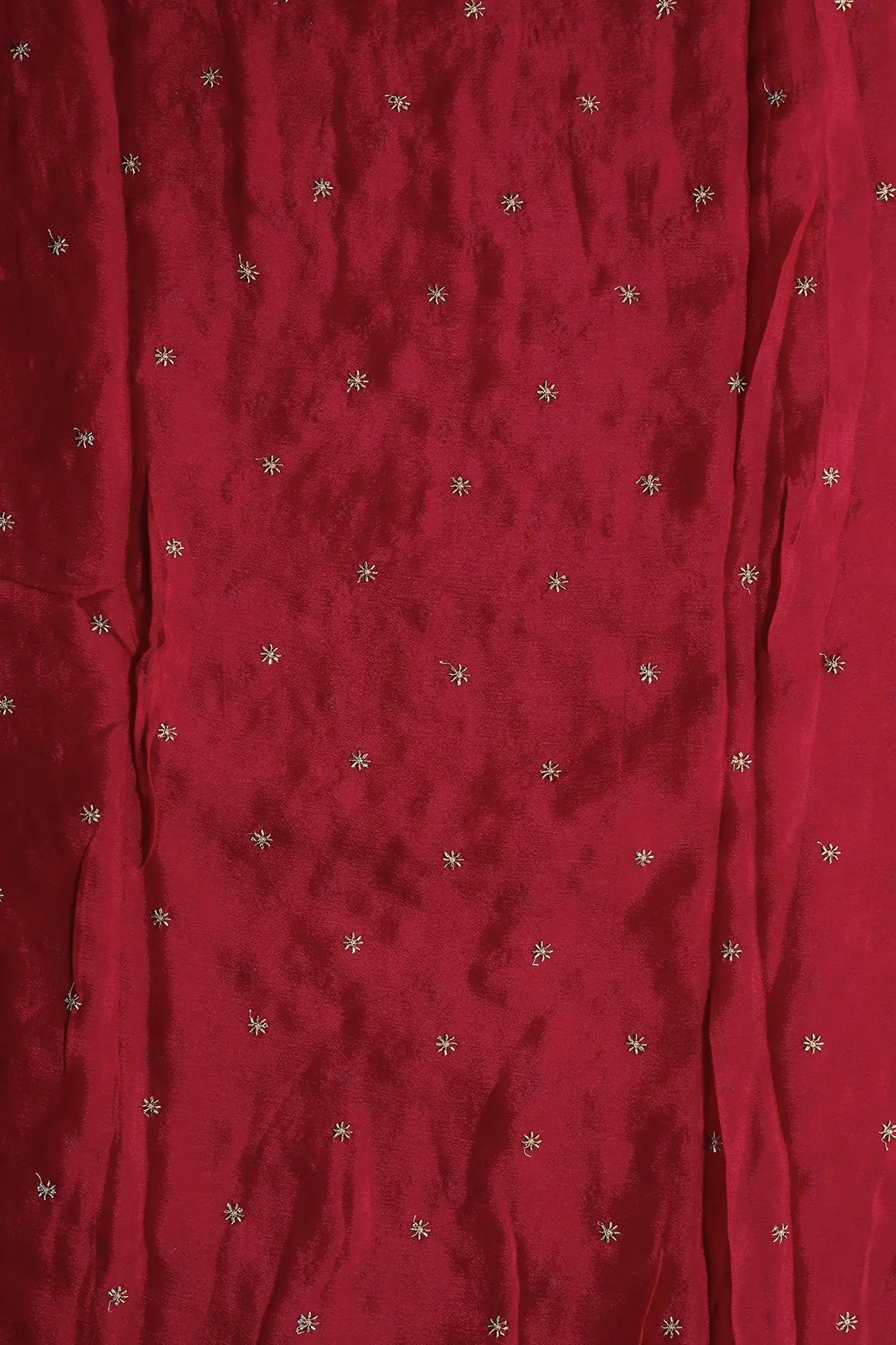 AIzaSyBcstauz-XMPRhEY21AUzeo032pxrXB5Ug - Gold Beads Cut Dana Motif Embroidery Work On Red Chinnon Chiffon Fabric