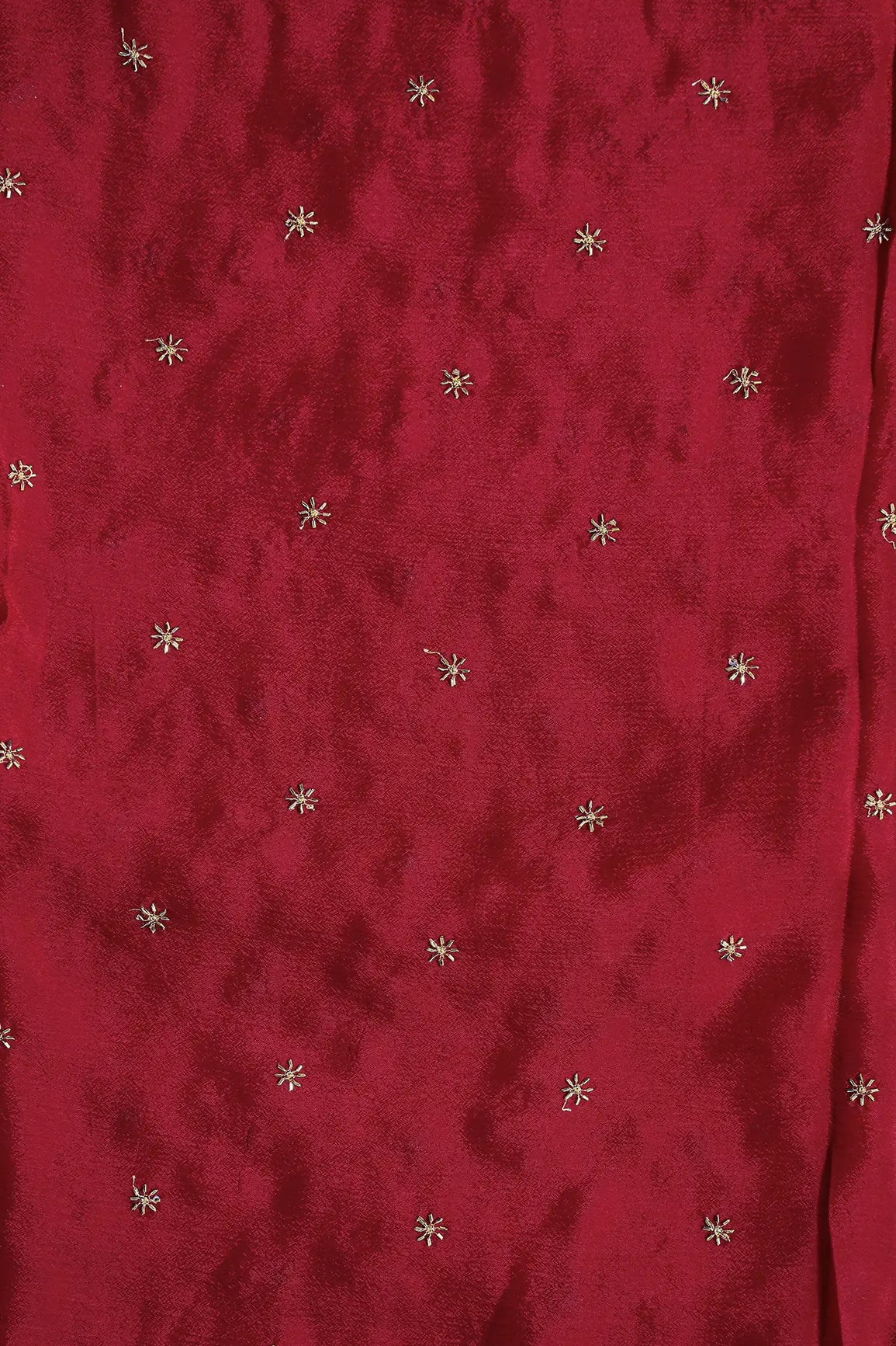 AIzaSyBcstauz-XMPRhEY21AUzeo032pxrXB5Ug - Gold Beads Cut Dana Motif Embroidery Work On Red Chinnon Chiffon Fabric