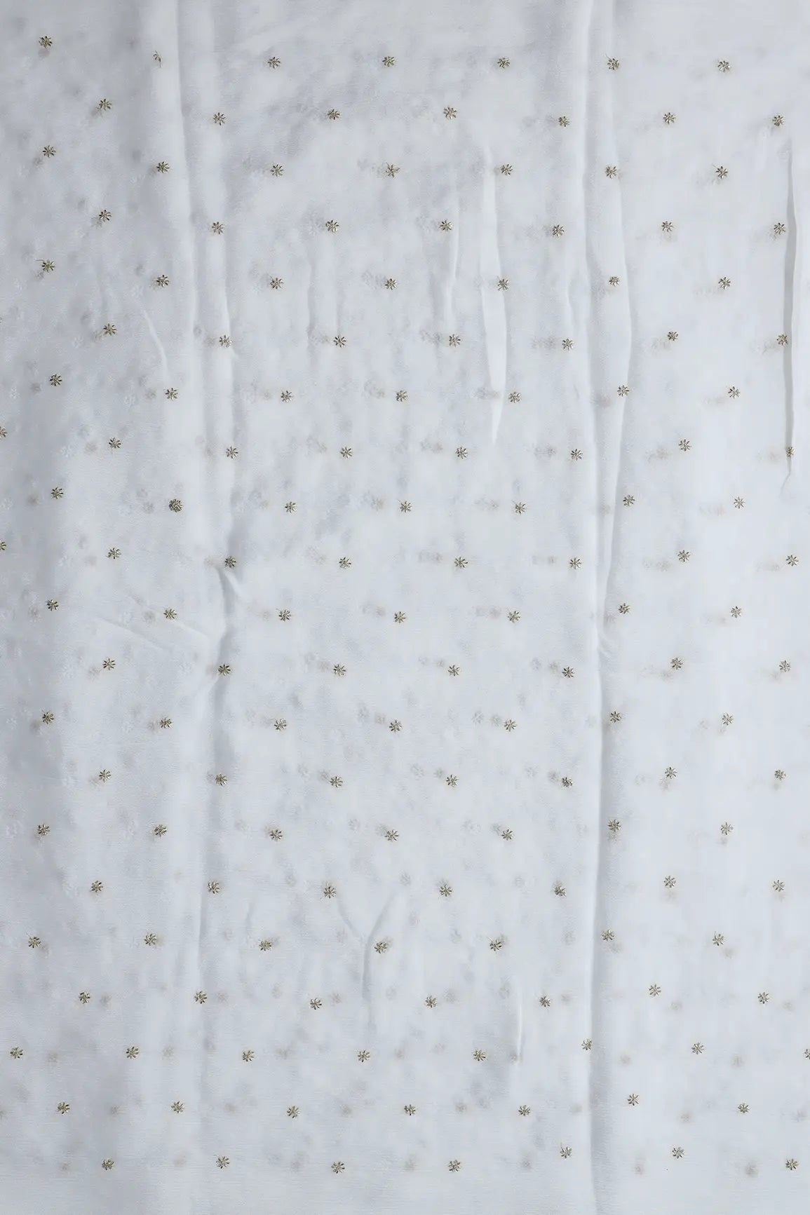 AIzaSyBcstauz-XMPRhEY21AUzeo032pxrXB5Ug - Gold Beads Cut Dana Motif Embroidery Work On White Dyeable Chinnon Chiffon Fabric