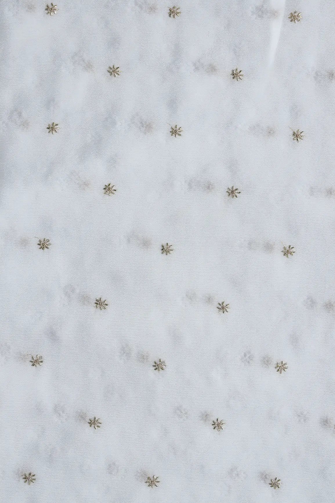 AIzaSyBcstauz-XMPRhEY21AUzeo032pxrXB5Ug - Gold Beads Cut Dana Motif Embroidery Work On White Dyeable Chinnon Chiffon Fabric