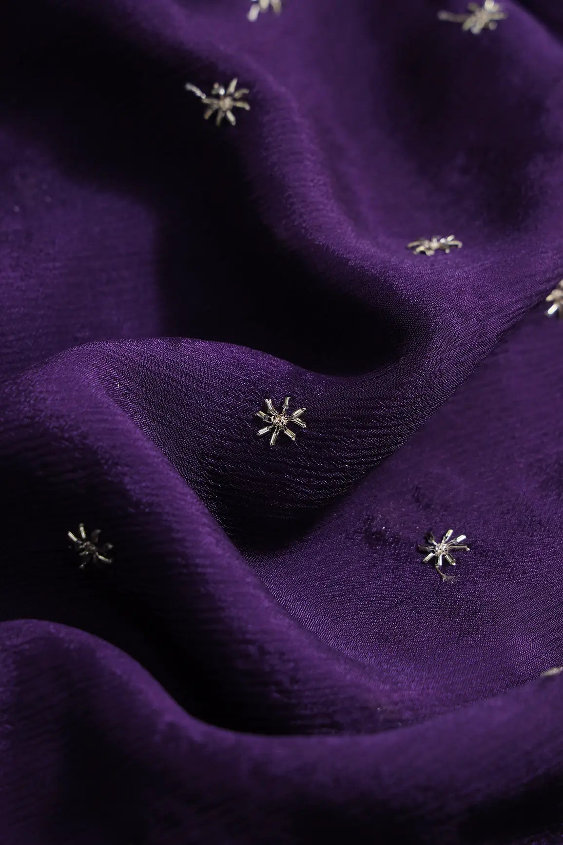 AIzaSyBcstauz-XMPRhEY21AUzeo032pxrXB5Ug - Gold Beads Cut Dana Motif Embroidery Work On Purple Chinnon Chiffon Fabric