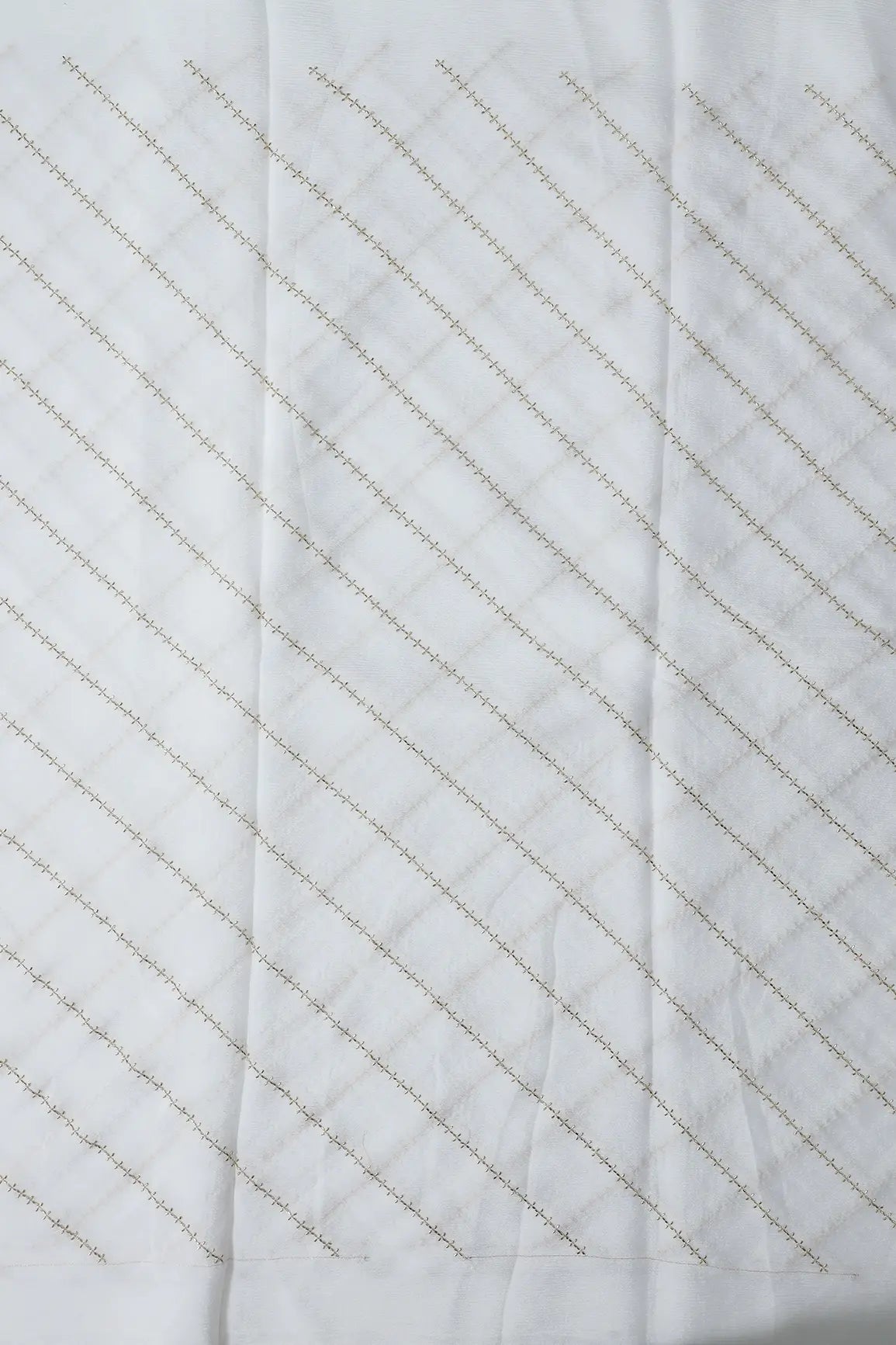 AIzaSyBcstauz-XMPRhEY21AUzeo032pxrXB5Ug - Gold Beads Cut Dana Stripes Embroidery Work On Dyeable White Chinnon Chiffon Fabric