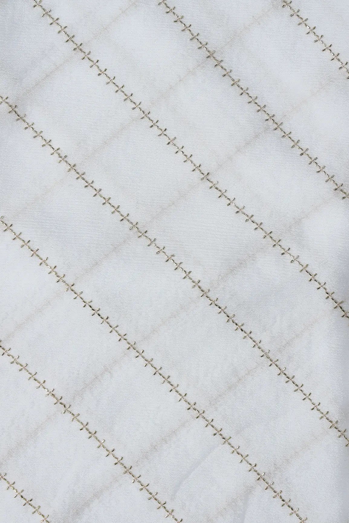 AIzaSyBcstauz-XMPRhEY21AUzeo032pxrXB5Ug - Gold Beads Cut Dana Stripes Embroidery Work On Dyeable White Chinnon Chiffon Fabric