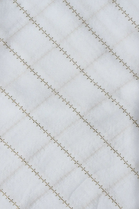 AIzaSyBcstauz-XMPRhEY21AUzeo032pxrXB5Ug - Gold Beads Cut Dana Stripes Embroidery Work On Dyeable White Chinnon Chiffon Fabric