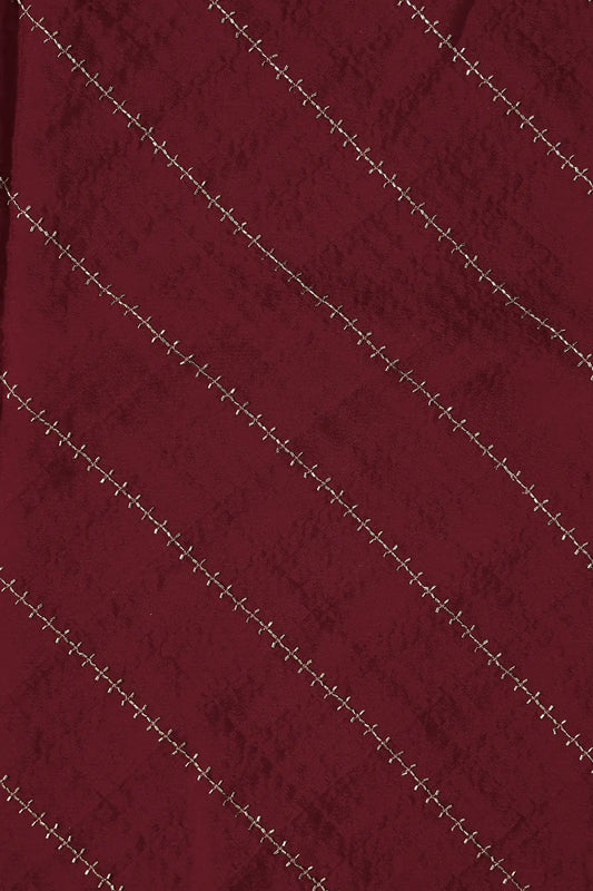 AIzaSyBcstauz-XMPRhEY21AUzeo032pxrXB5Ug - Gold Beads Cut Dana Stripes Embroidery Work On Cherry Red Chinnon Chiffon Fabric