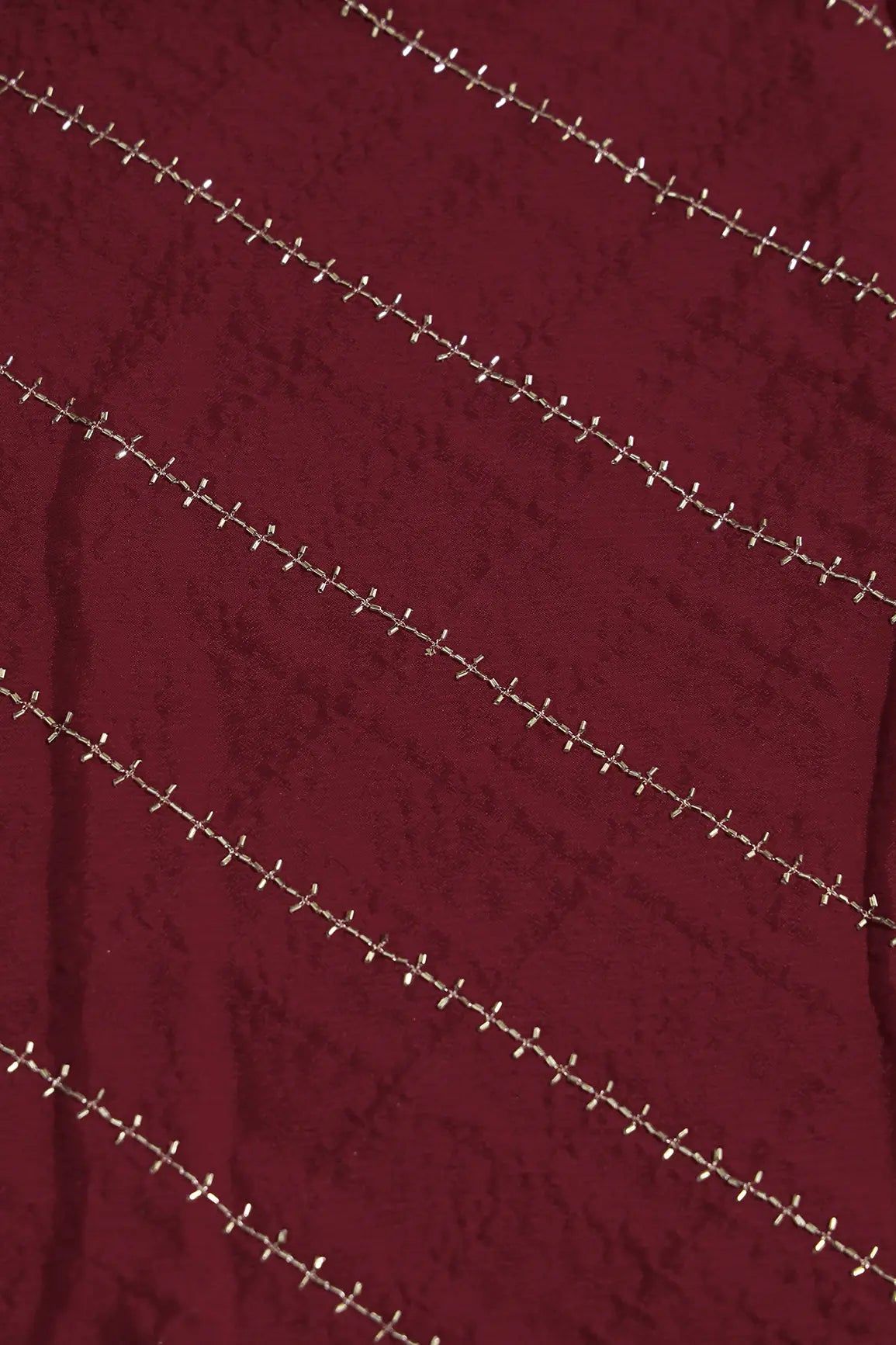 AIzaSyBcstauz-XMPRhEY21AUzeo032pxrXB5Ug - Gold Beads Cut Dana Stripes Embroidery Work On Cherry Red Chinnon Chiffon Fabric