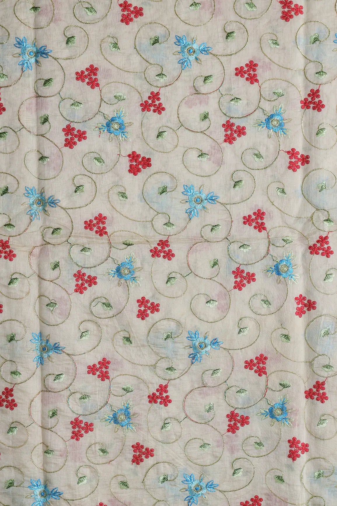 AIzaSyBcstauz-XMPRhEY21AUzeo032pxrXB5Ug - Beautiful Floral Embroidery Work On Off White Chanderi Fabric