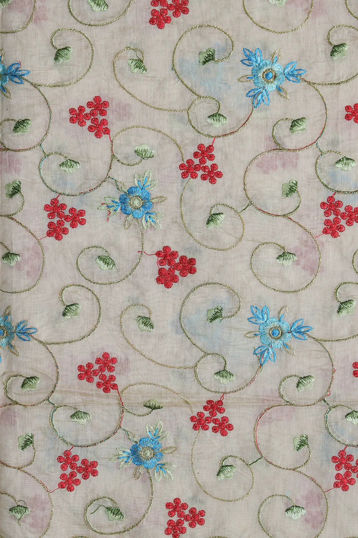AIzaSyBcstauz-XMPRhEY21AUzeo032pxrXB5Ug - Beautiful Floral Embroidery Work On Off White Chanderi Fabric