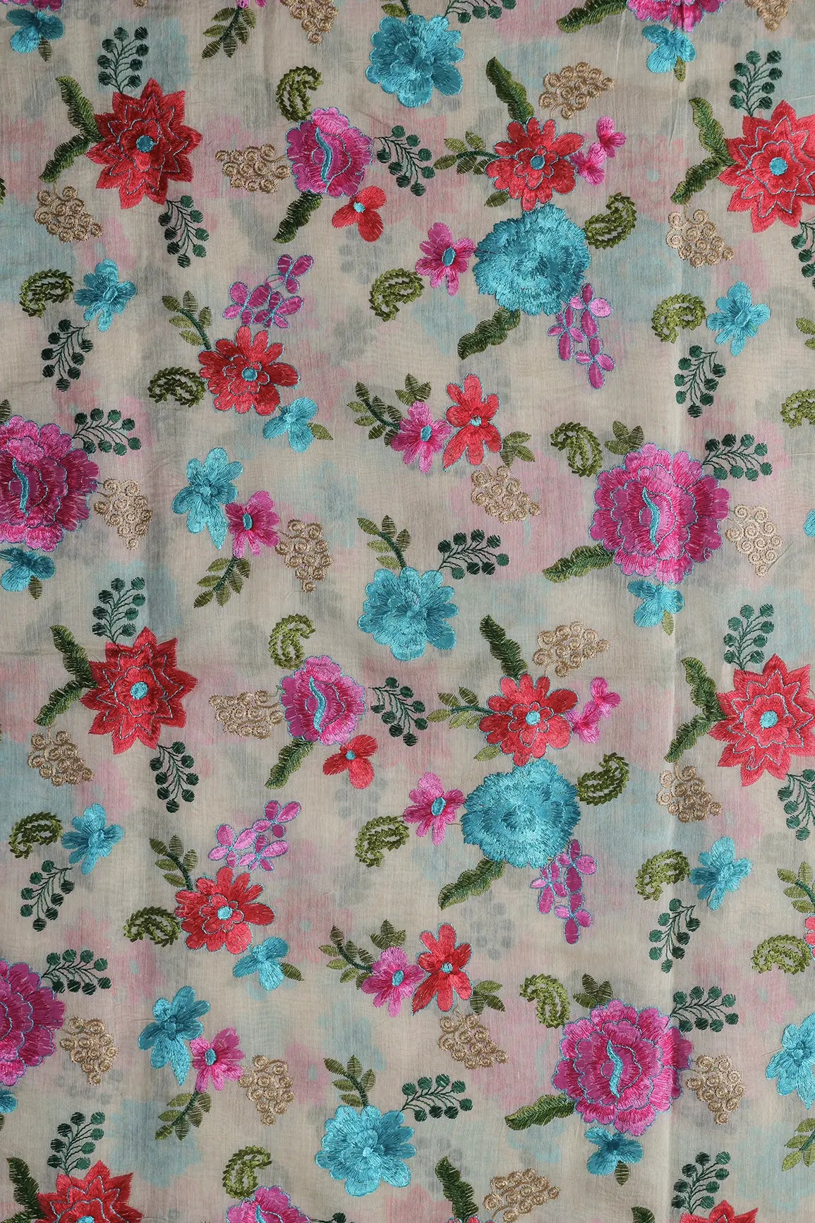 AIzaSyBcstauz-XMPRhEY21AUzeo032pxrXB5Ug - Beautiful Multi Color Thread Embroidery Work On Off White Chanderi Fabric