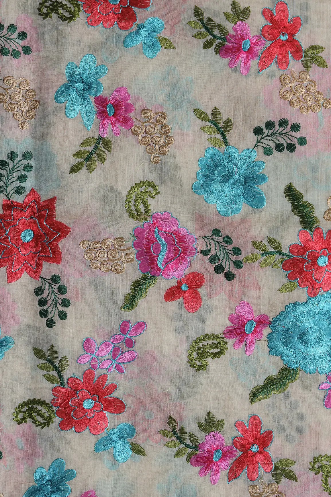 AIzaSyBcstauz-XMPRhEY21AUzeo032pxrXB5Ug - Beautiful Multi Color Thread Embroidery Work On Off White Chanderi Fabric