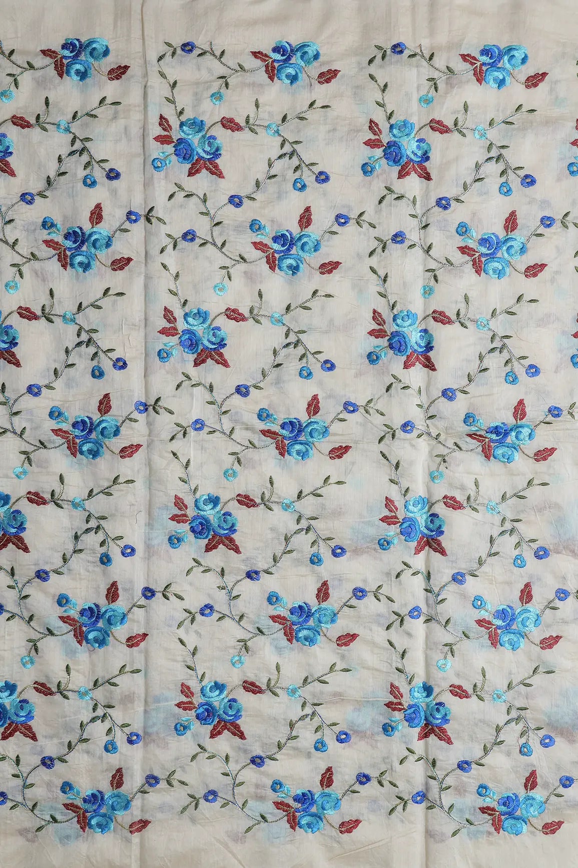 AIzaSyBcstauz-XMPRhEY21AUzeo032pxrXB5Ug - Beautiful Floral Embroidery Work On Cream Chanderi Fabric