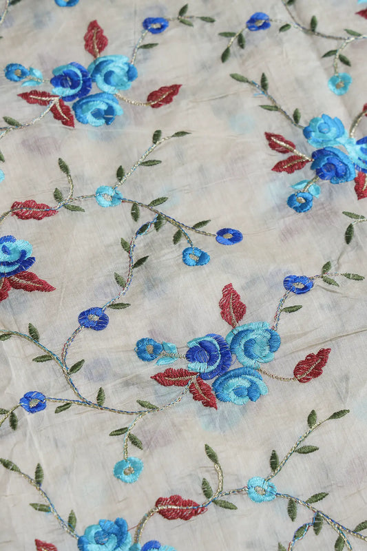 AIzaSyBcstauz-XMPRhEY21AUzeo032pxrXB5Ug - Beautiful Floral Embroidery Work On Cream Chanderi Fabric