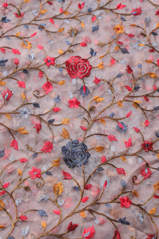AIzaSyBcstauz-XMPRhEY21AUzeo032pxrXB5Ug - Beautiful Floral Multi Color Thread with Sequins Embroidery Work On Mauve Organza Fabric