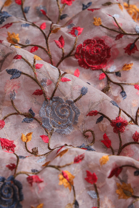 AIzaSyBcstauz-XMPRhEY21AUzeo032pxrXB5Ug - Beautiful Floral Multi Color Thread with Sequins Embroidery Work On Mauve Organza Fabric