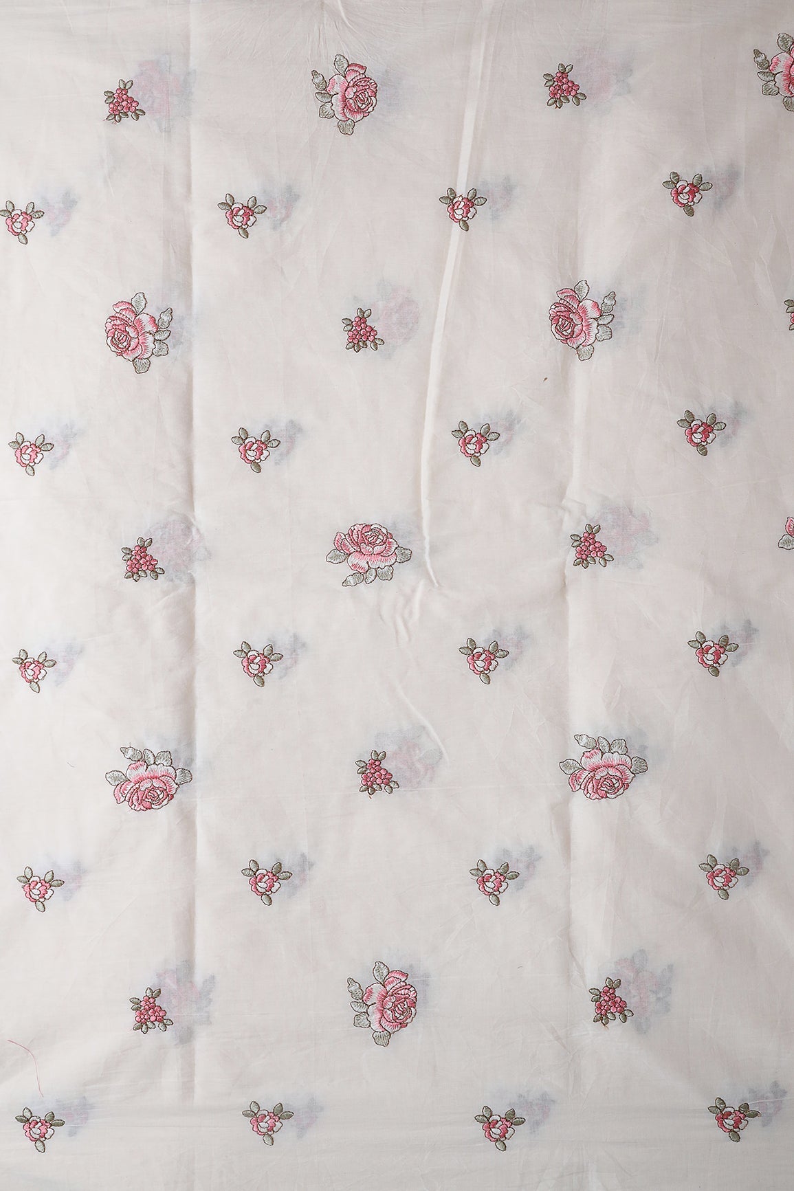 AIzaSyBcstauz-XMPRhEY21AUzeo032pxrXB5Ug - Gajri Pink And Olive Thread Floral Embroidery On Off White Organic Cotton Fabric