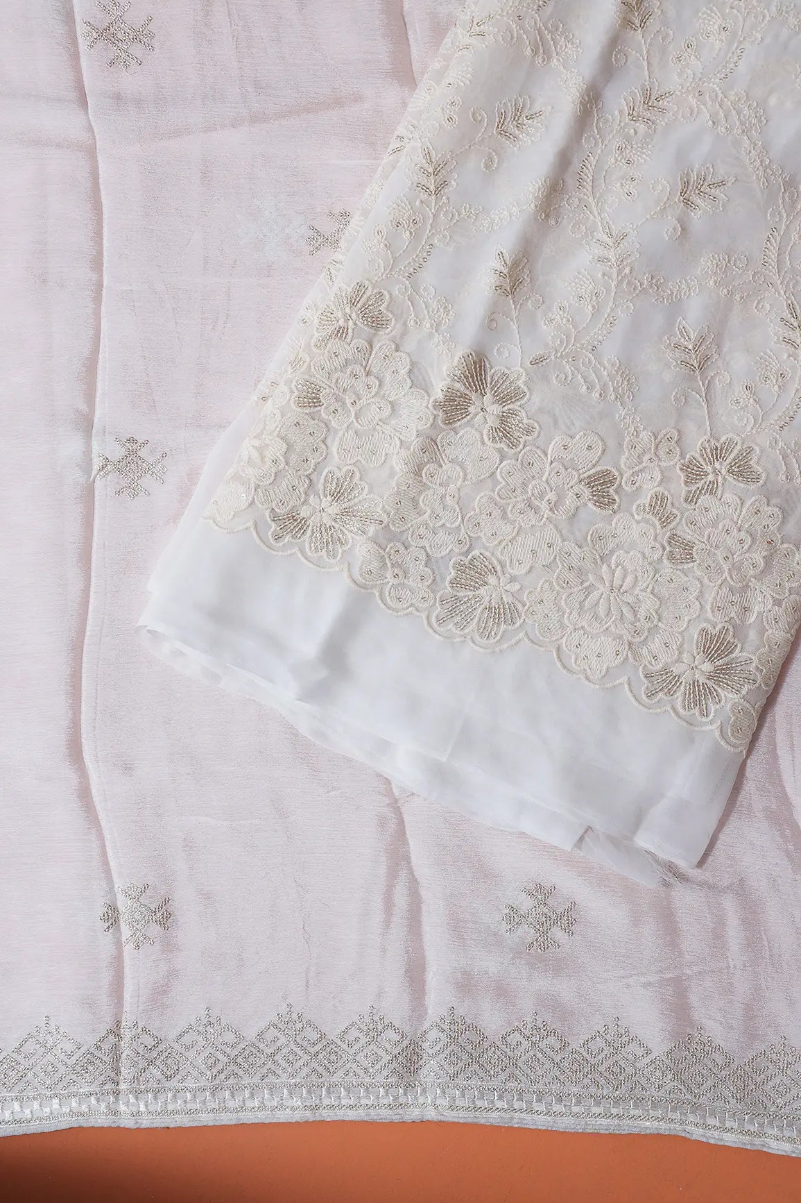 AIzaSyBcstauz-XMPRhEY21AUzeo032pxrXB5Ug - Dyeable Lucknowi Unstitched Pure Viscose Georgette Suit Set (3 piece)