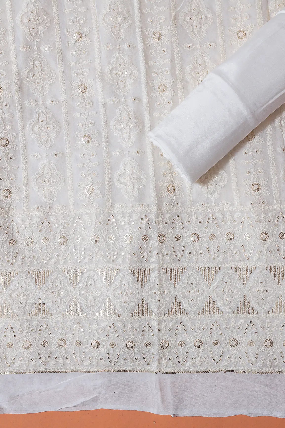 AIzaSyBcstauz-XMPRhEY21AUzeo032pxrXB5Ug - Dyeable Lucknowi Unstitched Pure Viscose Georgette Suit Set (3 piece)