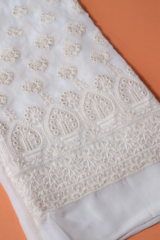 AIzaSyBcstauz-XMPRhEY21AUzeo032pxrXB5Ug - Dyeable Lucknowi Unstitched Pure Viscose Georgette Suit Set (3 piece)