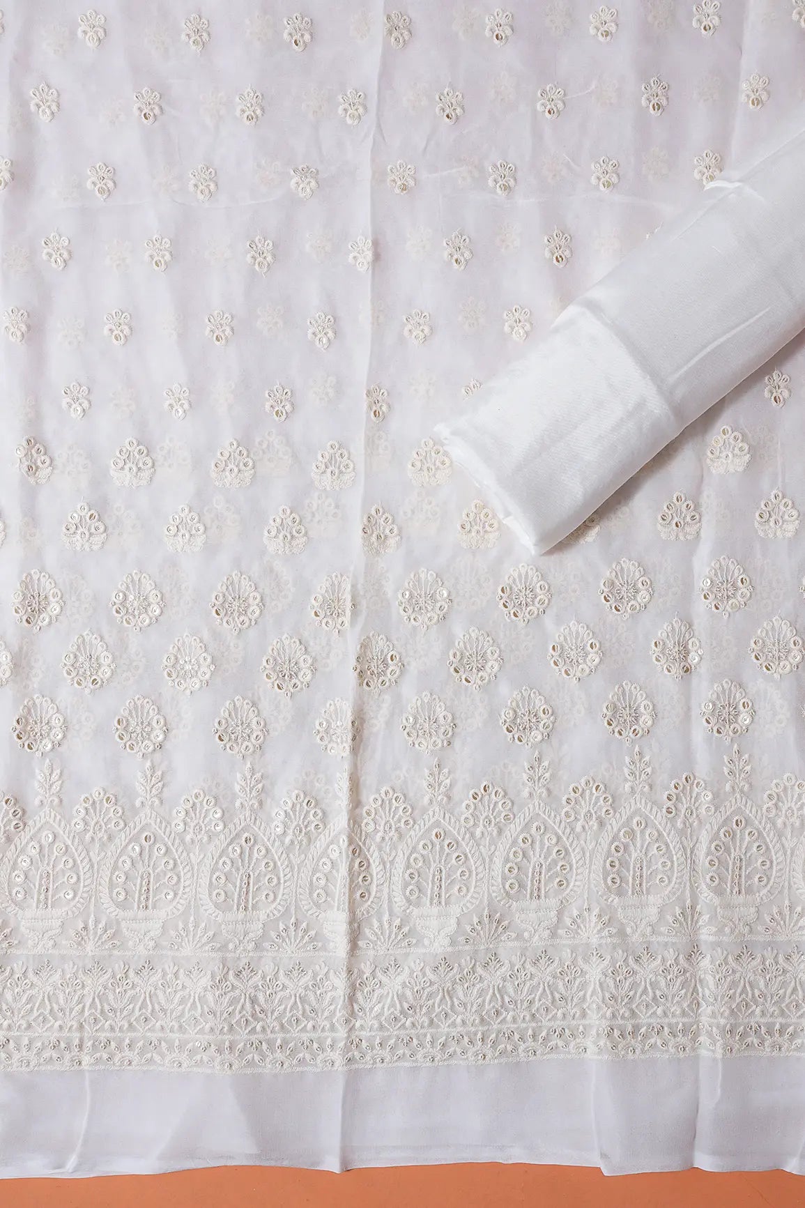 AIzaSyBcstauz-XMPRhEY21AUzeo032pxrXB5Ug - Dyeable Lucknowi Unstitched Pure Viscose Georgette Suit Set (3 piece)