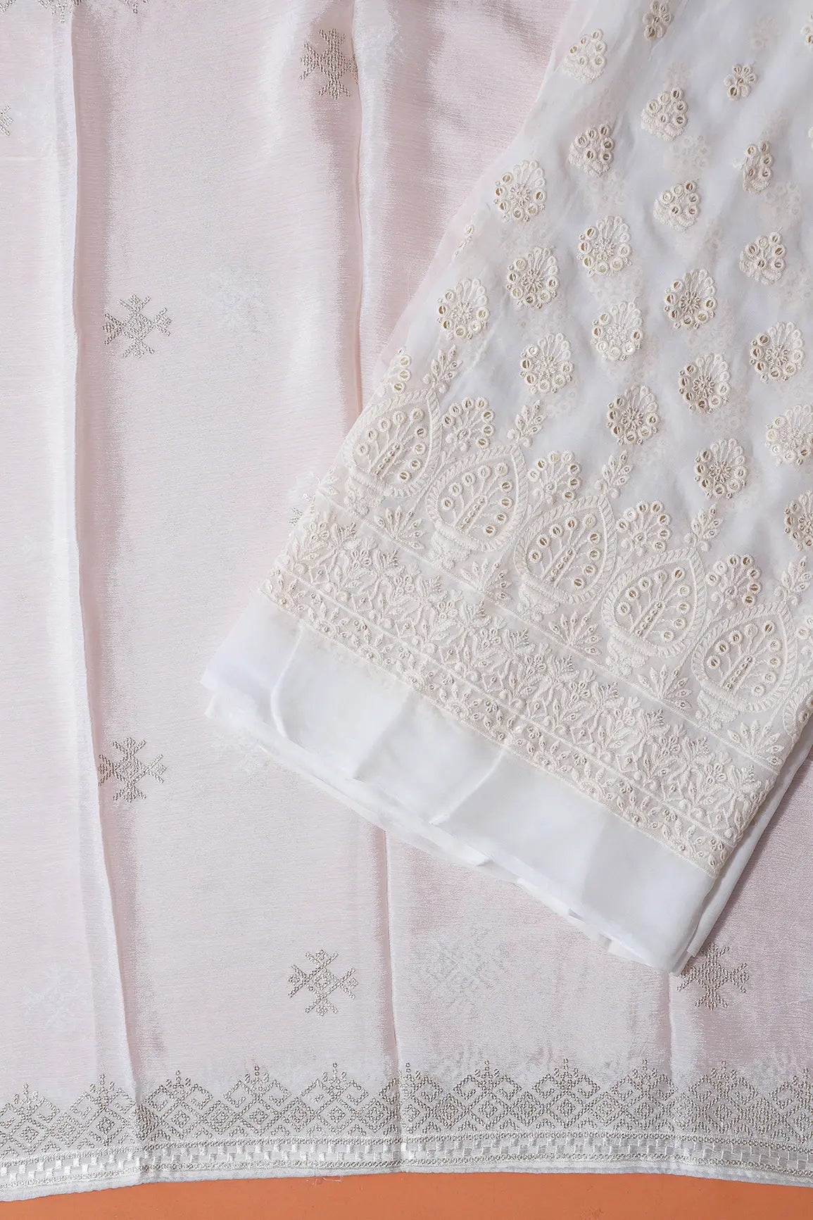 AIzaSyBcstauz-XMPRhEY21AUzeo032pxrXB5Ug - Dyeable Lucknowi Unstitched Pure Viscose Georgette Suit Set (3 piece)