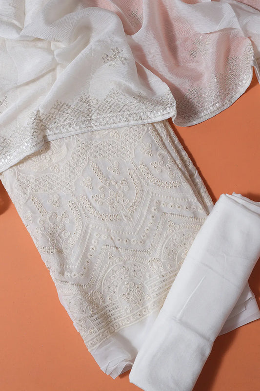 AIzaSyBcstauz-XMPRhEY21AUzeo032pxrXB5Ug - Dyeable Lucknowi Unstitched Pure Viscose Georgette Suit Set (3 piece)