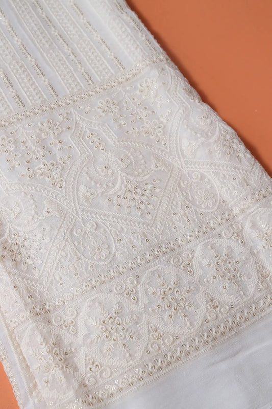 AIzaSyBcstauz-XMPRhEY21AUzeo032pxrXB5Ug - Dyeable Lucknowi Unstitched Pure Viscose Georgette Suit Set (3 piece)