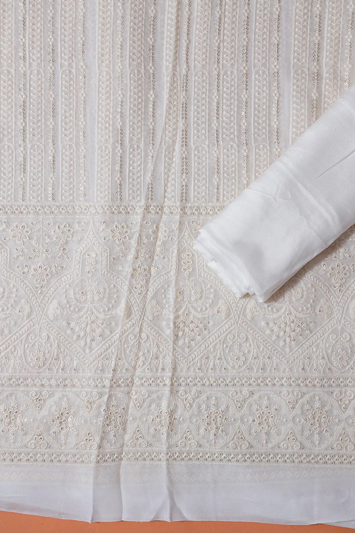 AIzaSyBcstauz-XMPRhEY21AUzeo032pxrXB5Ug - Dyeable Lucknowi Unstitched Pure Viscose Georgette Suit Set (3 piece)