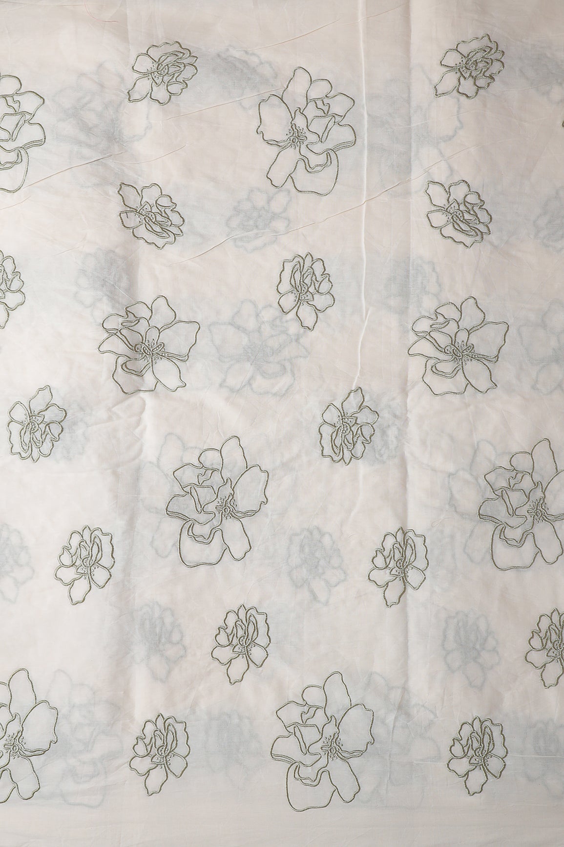 AIzaSyBcstauz-XMPRhEY21AUzeo032pxrXB5Ug - Beautiful Olive Floral Embroidery On Off White Organic Cotton Fabric