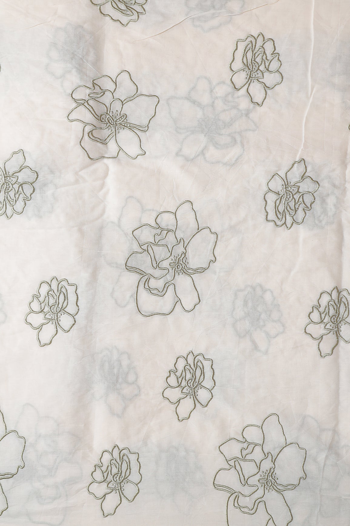 AIzaSyBcstauz-XMPRhEY21AUzeo032pxrXB5Ug - Beautiful Olive Floral Embroidery On Off White Organic Cotton Fabric
