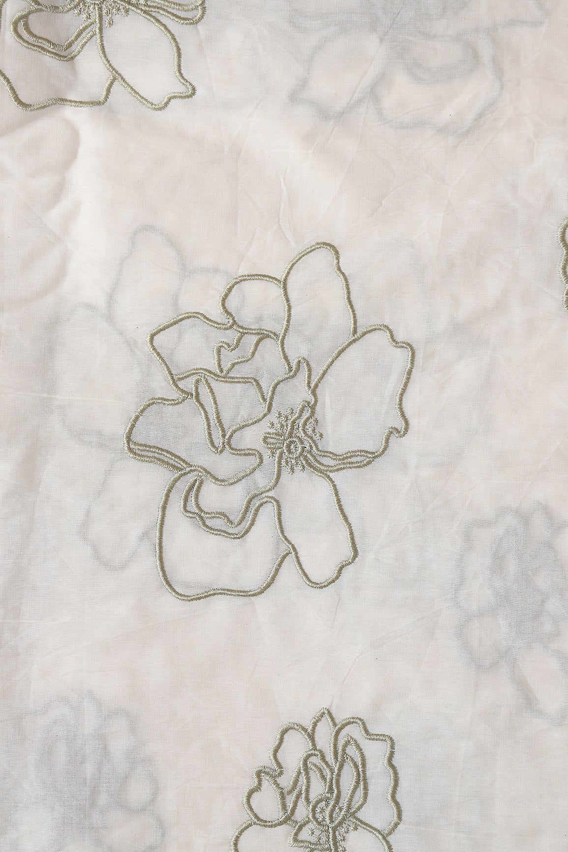 AIzaSyBcstauz-XMPRhEY21AUzeo032pxrXB5Ug - Beautiful Olive Floral Embroidery On Off White Organic Cotton Fabric