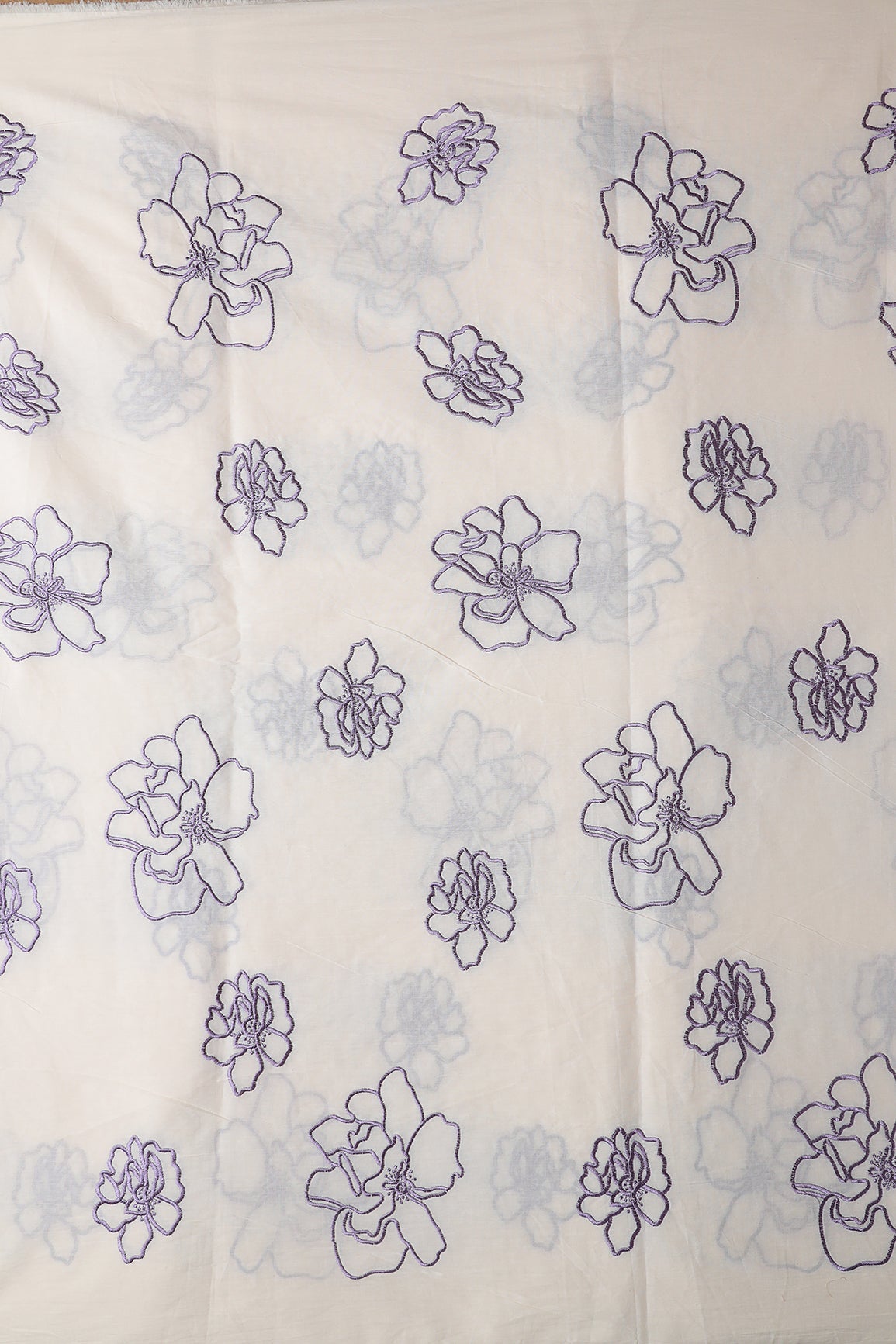 AIzaSyBcstauz-XMPRhEY21AUzeo032pxrXB5Ug - Beautiful Purple Floral Embroidery On Off White Organic Cotton Fabric
