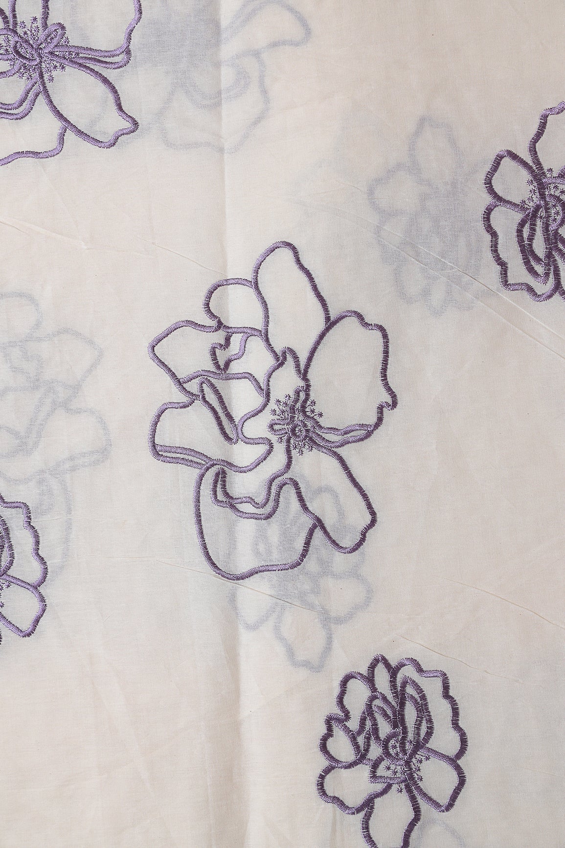 AIzaSyBcstauz-XMPRhEY21AUzeo032pxrXB5Ug - Beautiful Purple Floral Embroidery On Off White Organic Cotton Fabric