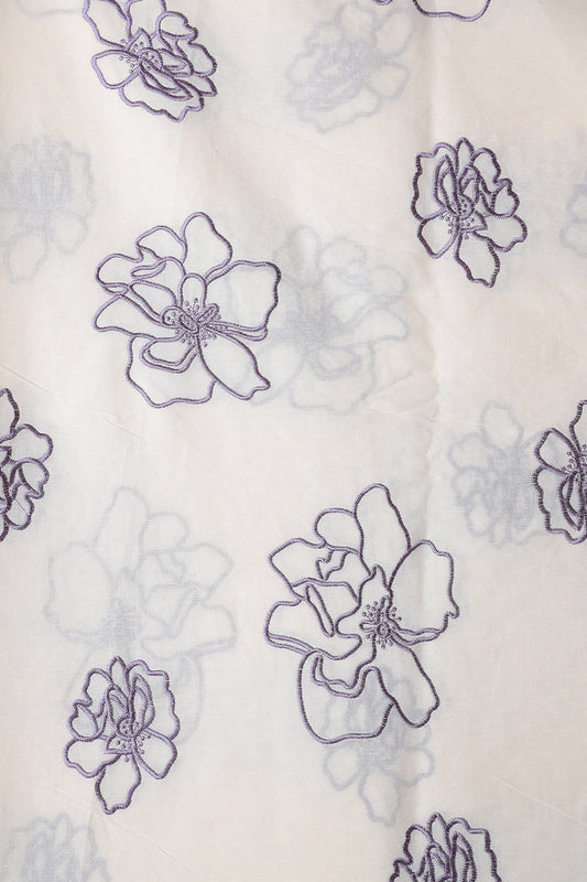 AIzaSyBcstauz-XMPRhEY21AUzeo032pxrXB5Ug - Beautiful Purple Floral Embroidery On Off White Organic Cotton Fabric
