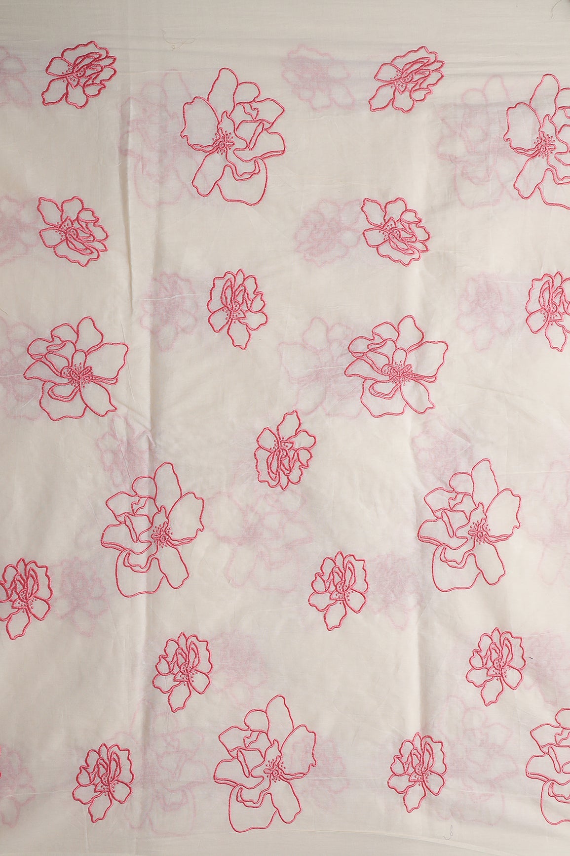 AIzaSyBcstauz-XMPRhEY21AUzeo032pxrXB5Ug - Beautiful Gajri Pink Floral Embroidery On Off White Organic Cotton Fabric