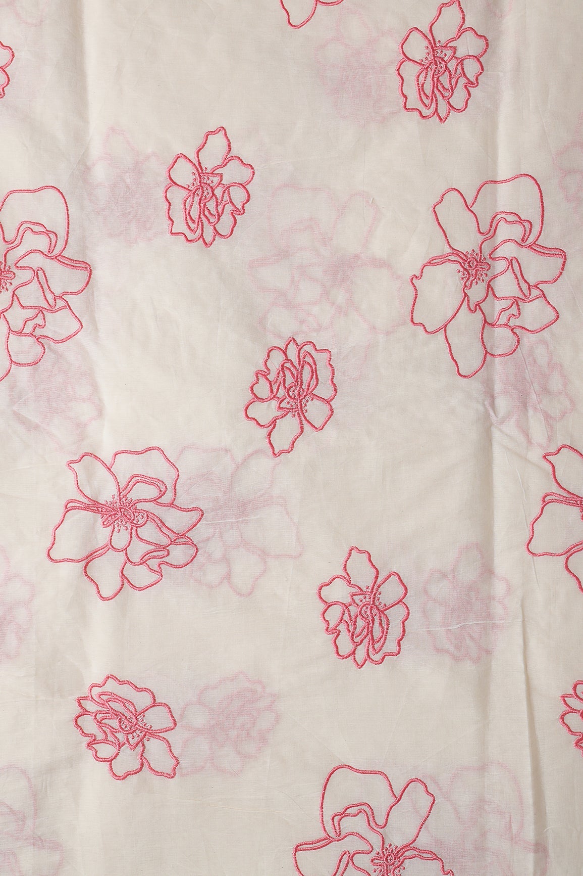 AIzaSyBcstauz-XMPRhEY21AUzeo032pxrXB5Ug - Beautiful Gajri Pink Floral Embroidery On Off White Organic Cotton Fabric