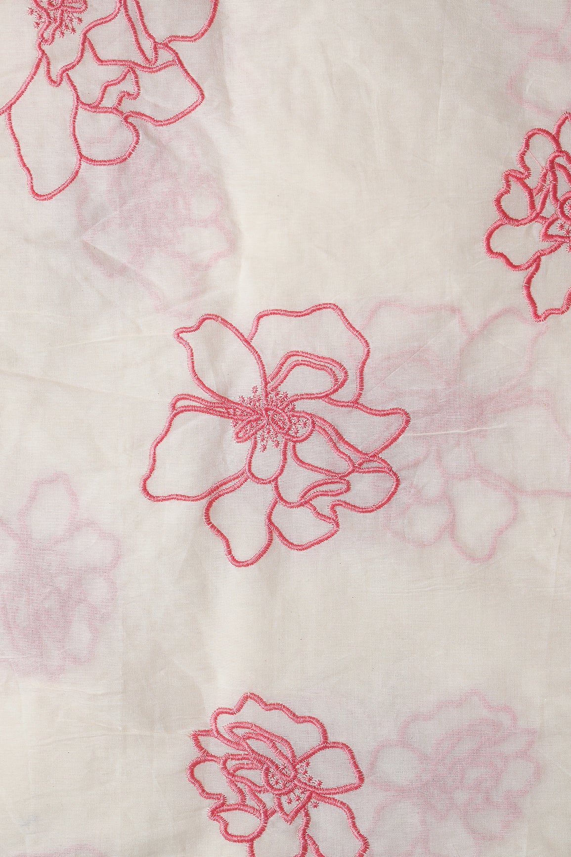 AIzaSyBcstauz-XMPRhEY21AUzeo032pxrXB5Ug - Beautiful Gajri Pink Floral Embroidery On Off White Organic Cotton Fabric