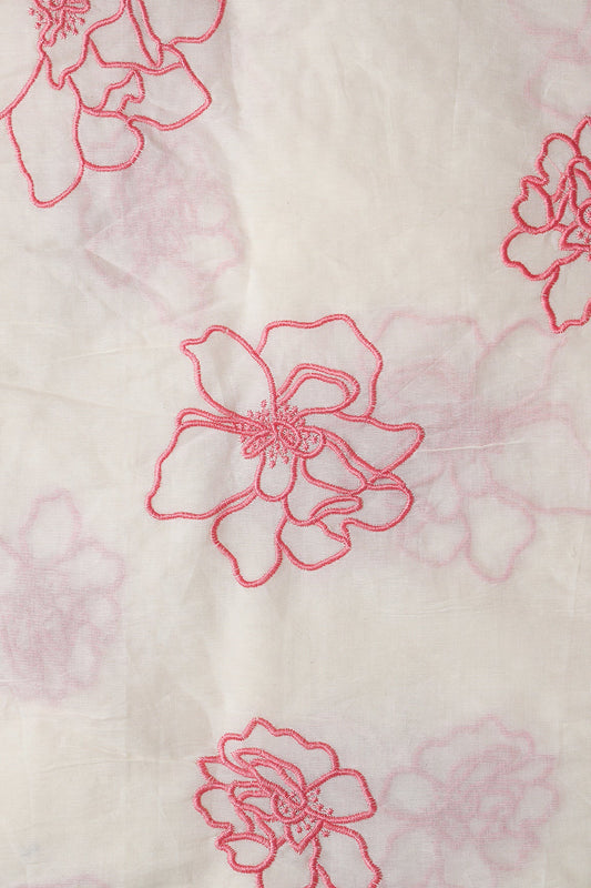 AIzaSyBcstauz-XMPRhEY21AUzeo032pxrXB5Ug - Beautiful Gajri Pink Floral Embroidery On Off White Organic Cotton Fabric