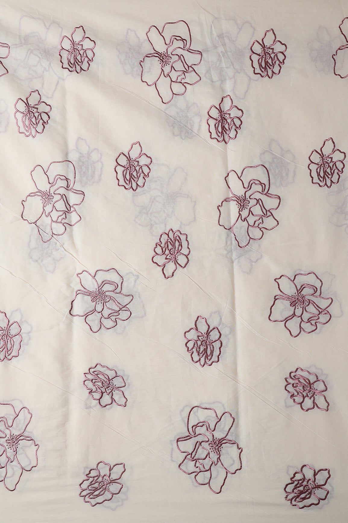 AIzaSyBcstauz-XMPRhEY21AUzeo032pxrXB5Ug - Beautiful Mauve Floral Embroidery On Off White Organic Cotton Fabric