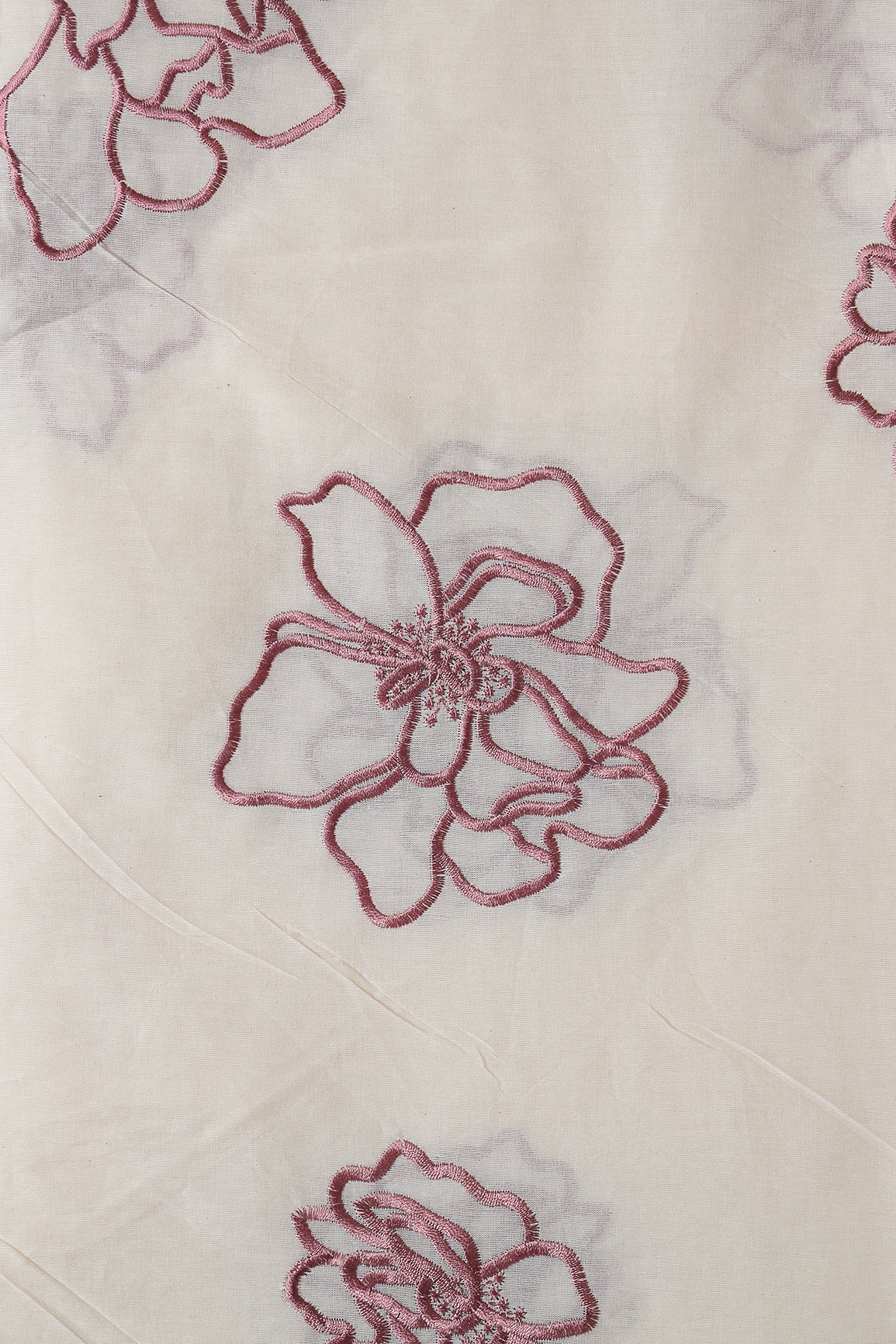 AIzaSyBcstauz-XMPRhEY21AUzeo032pxrXB5Ug - Beautiful Mauve Floral Embroidery On Off White Organic Cotton Fabric