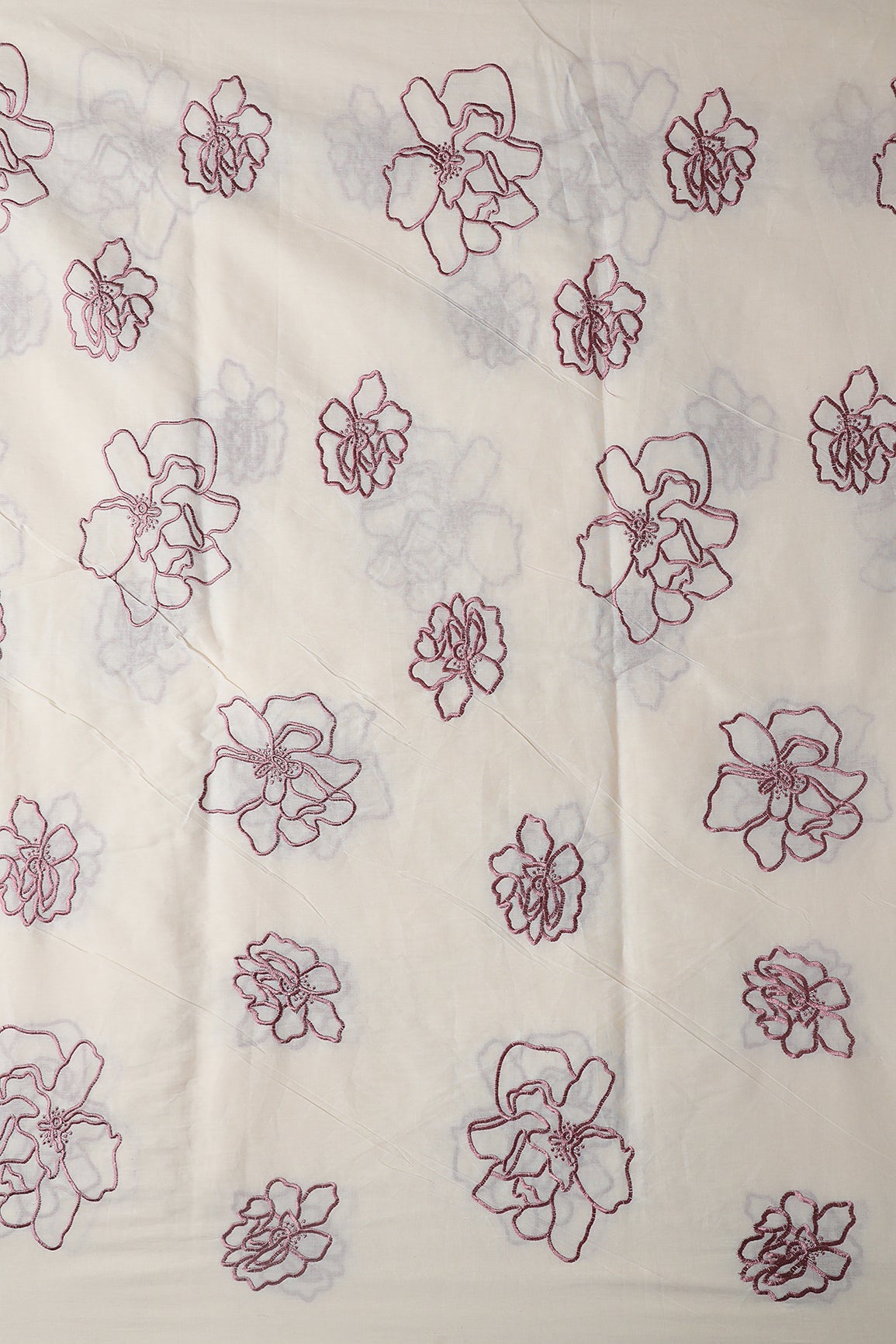 AIzaSyBcstauz-XMPRhEY21AUzeo032pxrXB5Ug - Beautiful Mauve Floral Embroidery On Off White Organic Cotton Fabric