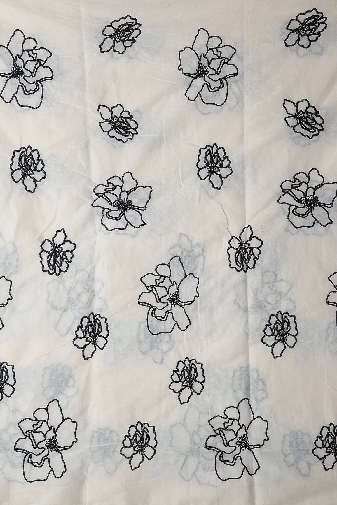 AIzaSyBcstauz-XMPRhEY21AUzeo032pxrXB5Ug - Beautiful Black Floral Embroidery On Off White Organic Cotton Fabric