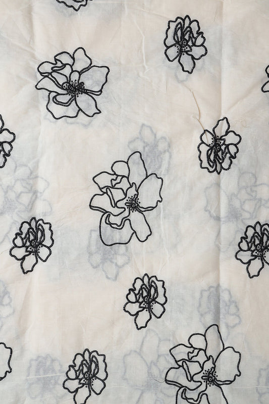 AIzaSyBcstauz-XMPRhEY21AUzeo032pxrXB5Ug - Beautiful Black Floral Embroidery On Off White Organic Cotton Fabric