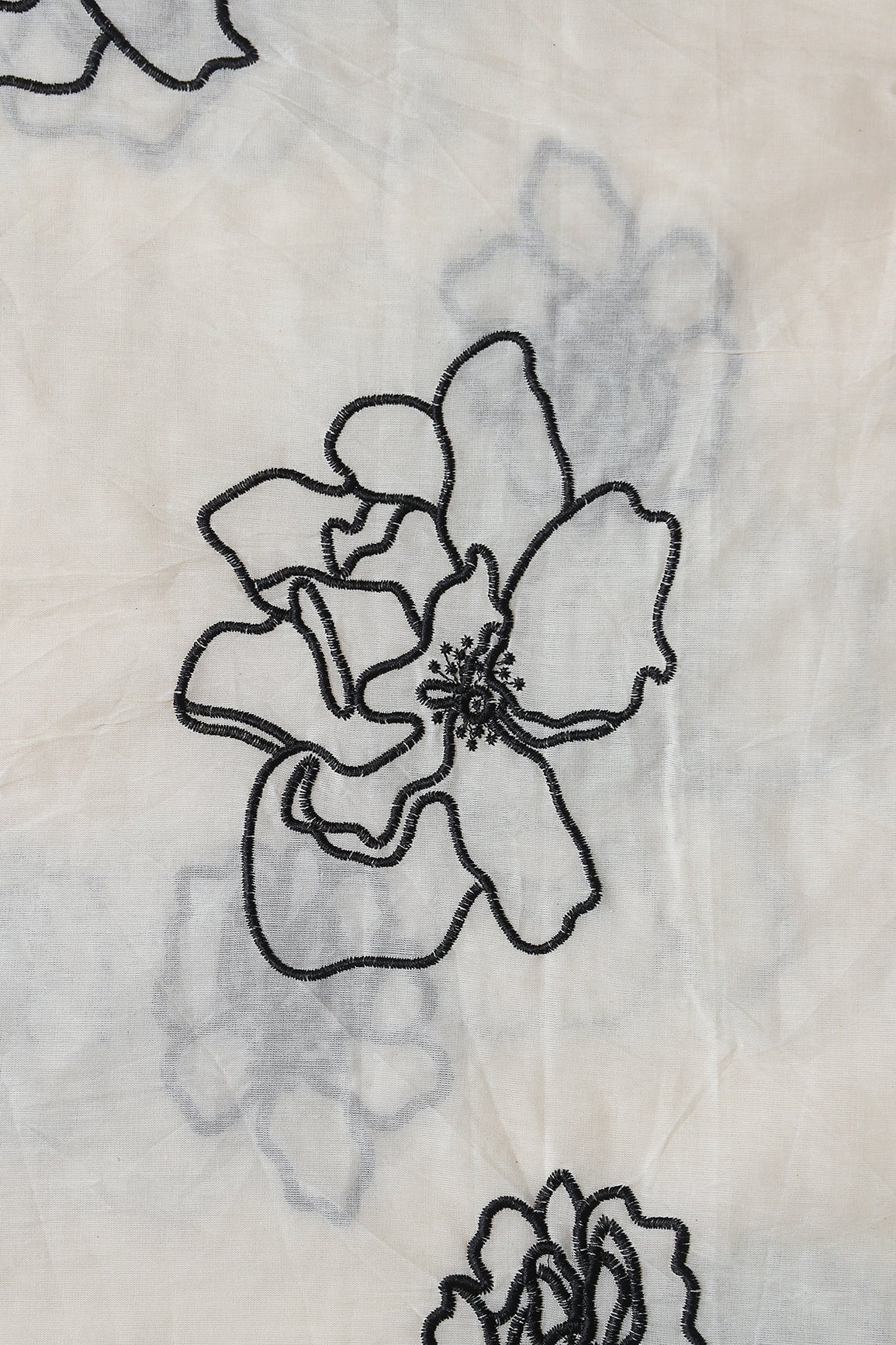 AIzaSyBcstauz-XMPRhEY21AUzeo032pxrXB5Ug - Beautiful Black Floral Embroidery On Off White Organic Cotton Fabric