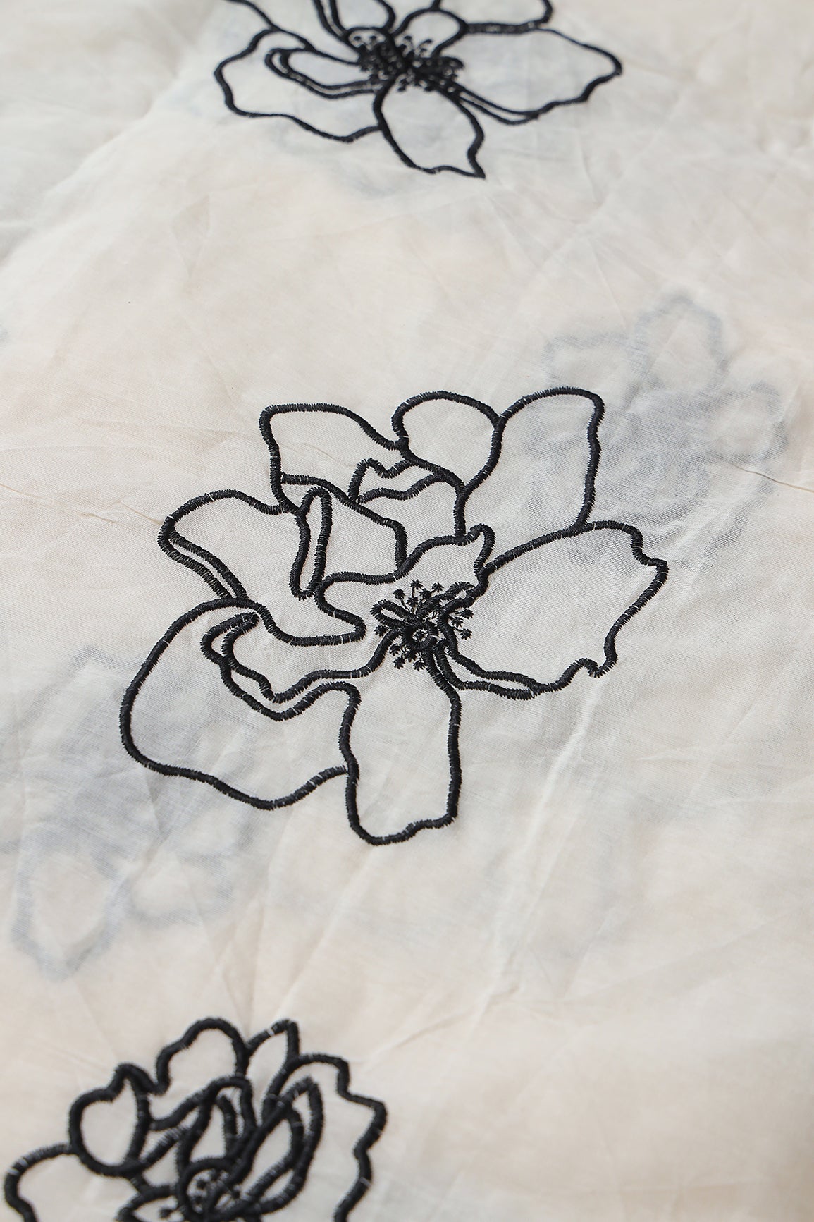 AIzaSyBcstauz-XMPRhEY21AUzeo032pxrXB5Ug - Beautiful Black Floral Embroidery On Off White Organic Cotton Fabric